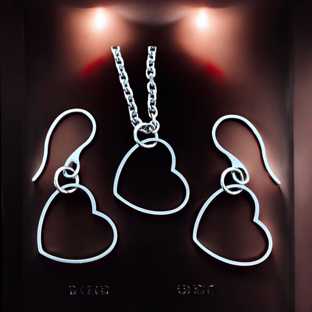 🆕 Heart Shaped Necklace and Earrings Set  Stainless Steel
